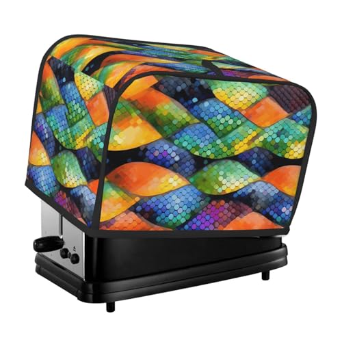 2 Scheiben Toaster-Abdeckung mit Taschen und Griff oben, kleine Brotbackmaschinen-Abdeckungen, Regenbogenfischschuppen, Küche, kleine Geräte, waschbar, universelle Ofenabdeckungen von PPTHSNVB