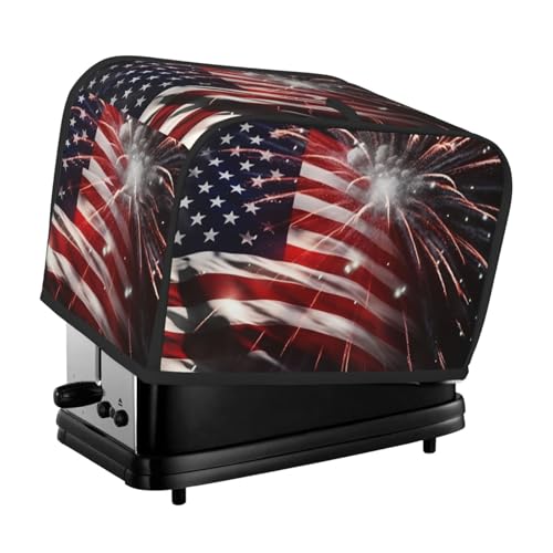 2 Scheiben Toaster-Abdeckung mit Taschen und Griff oben, kleine Brotbackmaschinen-Abdeckungen, amerikanische Flagge, Feuerwerk, Küche, kleine Geräte, waschbar, universelle Ofenabdeckungen von PPTHSNVB