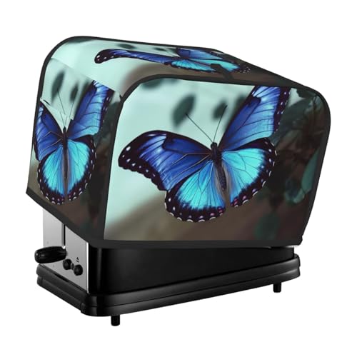 2 Scheiben Toaster-Abdeckung mit Taschen und Griff oben, kleine Brotbackmaschinen-Abdeckungen, blau, Schmetterling, Küche, kleine Geräte, waschbar, universelle Ofenabdeckungen von PPTHSNVB