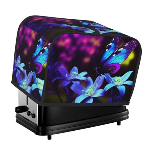 2 Scheiben Toaster-Abdeckung mit Taschen und Griff oben, kleine Brotbackmaschinen-Abdeckungen, blau, lila, Blume, Schmetterling, Küche, kleine Geräte, waschbar, universelle Ofenabdeckungen von PPTHSNVB