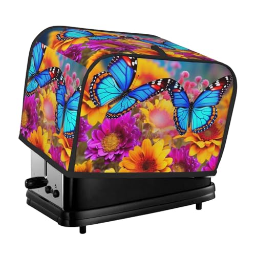 2 Scheiben Toaster-Abdeckung mit Taschen und Griff oben, kleine Brotbackmaschinen-Abdeckungen, bunte Schmetterlings-Blume, Küche, kleine Geräte, waschbar, universelle Ofenabdeckungen von PPTHSNVB