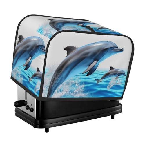 2-Scheiben-Toaster-Abdeckung mit Taschen und Griff oben, kleine Brotbackmaschinen-Abdeckungen, einzigartige 3D-Tier-Delfin-Küchen-Abdeckung für kleine Geräte, waschbar, universelle Ofenabdeckungen von PPTHSNVB