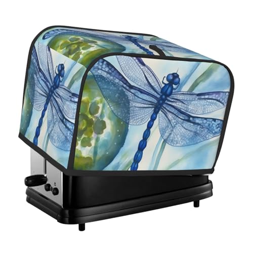 2 Scheiben Toaster-Abdeckung mit Taschen und Griff oben, kleine Brotbackmaschinen-Abdeckungen, handbemalt, blaue Libellen, Küche, kleine Geräte, waschbar, universelle Ofenabdeckungen von PPTHSNVB