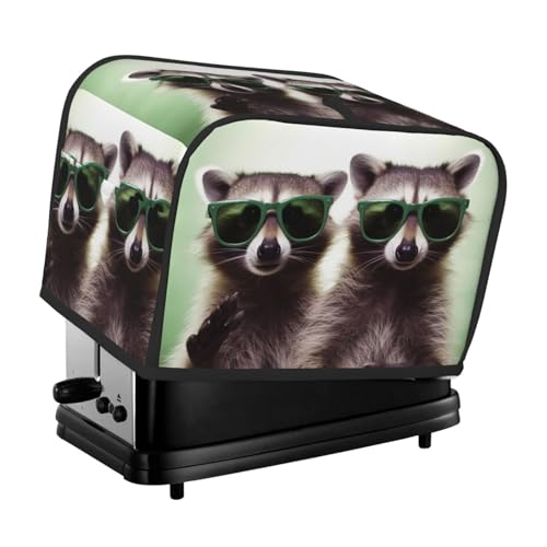 2 Scheiben Toaster-Abdeckung mit Taschen und Griff oben, kleine Brotbackmaschinen-Abdeckungen, lustiger Waschbär, grüne Sonnenbrille, Küche, kleine Geräte, waschbar, universelle Ofenabdeckungen von PPTHSNVB