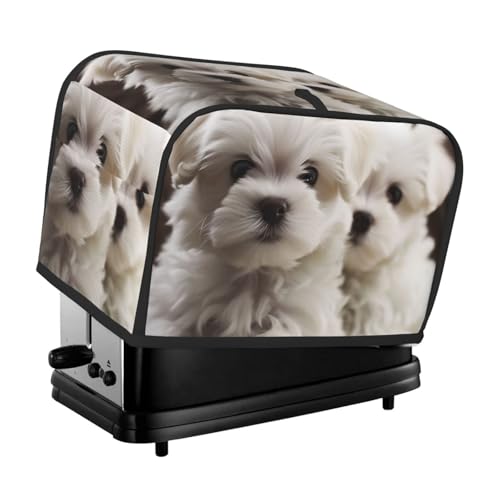 2 Scheiben Toaster-Abdeckung mit Taschen und Griff oben, kleine Brotbackmaschinen-Abdeckungen, niedlicher Malteser-Welpe, Küche, kleine Geräte, waschbar, universelle Ofenabdeckungen von PPTHSNVB