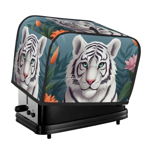 2 Scheiben Toaster-Abdeckung mit Taschen und Griff oben, kleine Brotbackmaschinen-Abdeckungen, niedlicher weißer Tiger, Küche, kleine Geräte, waschbar, universelle Ofenabdeckungen von PPTHSNVB