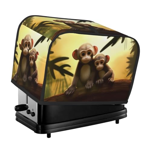 2 Scheiben Toaster-Abdeckung mit Taschen und Griff oben, kleine Brotbackmaschinen-Abdeckungen, niedliches Paar, Affe, Küche, kleine Geräte, waschbar, universelle Ofenabdeckungen von PPTHSNVB