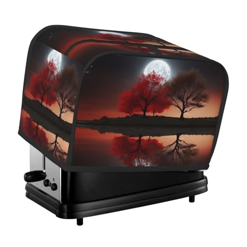 2 Scheiben Toaster-Abdeckung mit Taschen und Griff oben, kleine Brotbackmaschinen-Abdeckungen, roter Baum, See, Mond, Küche, kleine Geräte, waschbar, universelle Ofenabdeckungen von PPTHSNVB