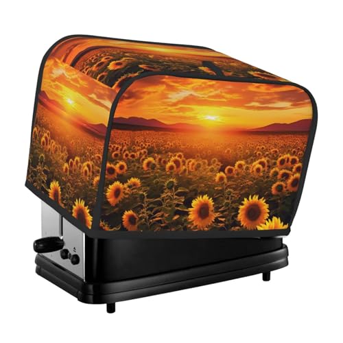 2-Scheiben-Toaster-Abdeckung mit Taschen und Tragegriff oben, kleine Brotbackmaschinen-Abdeckungen, Sonnenblumenfeld, Sonnenuntergang, Blumenmeer, Küche, kleine Geräte, waschbar, universelle von PPTHSNVB