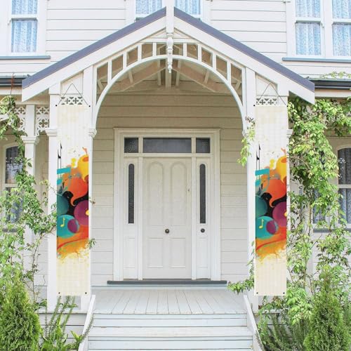 2 Stück Frühling Sommer Willkommen Veranda Banner Hängende Flagge Veranda Schild für Haustür Wand Veranda Banner Abstrakte Musik Themed Willkommen Tür Hängende Banner Wand Hintergrund Urlaub von PPTHSNVB