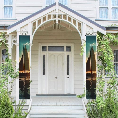2 Stück Frühling Sommer Willkommen Veranda Banner Hängende Flagge Veranda Schild für Haustür Wand Veranda Banner Boot Willkommen Tür Hängende Banner Wand Hintergrund Urlaub Dekoration von PPTHSNVB