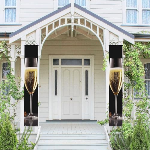 2 Stück Frühling Sommer Willkommen Veranda Banner Hängende Flagge Veranda Schild für Haustür Wand Veranda Banner Champagnerglas Willkommen Tür Hängende Banner Wand Hintergrund Urlaub Dekoration von PPTHSNVB