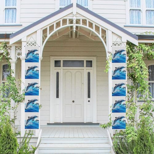 2 Stück Frühling Sommer Willkommen Veranda Banner Hängende Flagge Veranda Schild für Haustür Wand Veranda Banner Einzigartige 3D Tier Delfin Willkommen Tür Hängende Banner Wand Hintergrund Urlaub von PPTHSNVB