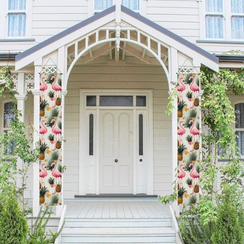 2 Stück Frühling Sommer Willkommen Veranda Banner Hängende Flagge Veranda Schild für Haustür Wand Veranda Banner Flamingos und Ananas Willkommen Tür Hängende Banner Wand Hintergrund Urlaub Dekoration von PPTHSNVB