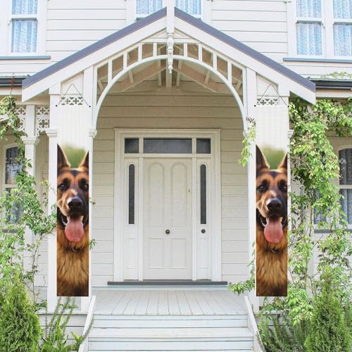 2 Stück Frühling Sommer Willkommen Veranda Banner Hängende Flagge Veranda Schild für Haustür Wand Veranda Banner Happy German Shepherd Welcome Door Hanging Banner Wand Hintergrund Urlaub Dekoration von PPTHSNVB
