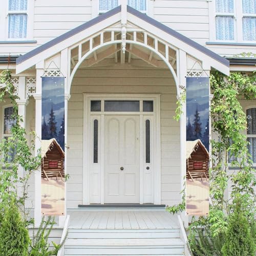 2 Stück Frühling Sommer Willkommen Veranda Banner Hängende Flagge Veranda Schild für Haustür Wand Veranda Banner Hütte im Wald Willkommen Tür Hängende Banner Wand Hintergrund Urlaub Dekoration von PPTHSNVB