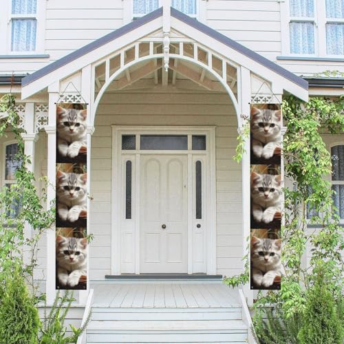 2 Stück Frühling Sommer Willkommen Veranda Banner Hängende Flagge Veranda Schild für Haustür Wand Veranda Banner Katze Willkommen Tür Hängende Banner Wand Hintergrund Urlaub Dekoration von PPTHSNVB