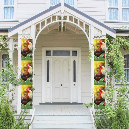 2 Stück Frühling Sommer Willkommen Veranda Banner Hängende Flagge Veranda Schild für Haustür Wand Veranda Banner Lustiger Hahn Willkommen Tür Hängende Banner Wand Hintergrund Urlaub Dekoration von PPTHSNVB