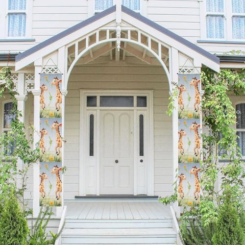 2 Stück Frühling Sommer Willkommen Veranda Banner Hängende Flagge Veranda Schild für Haustür Wand Veranda Banner Niedliche Giraffe Willkommen Tür Hängende Banner Wand Hintergrund Urlaub Dekoration von PPTHSNVB