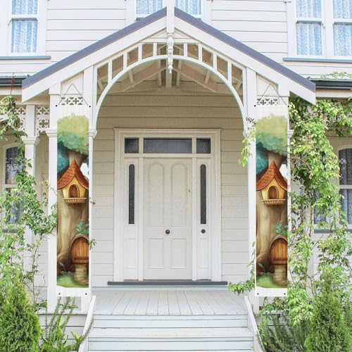 2 Stück Frühling Sommer Willkommen Veranda Banner Hängende Flagge Veranda Schild für Haustür Wand Veranda Banner Niedlicher Feenbaum Willkommen Tür Hängende Banner Wand Hintergrund Urlaub Dekoration von PPTHSNVB
