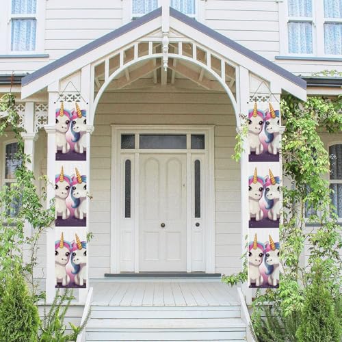 2 Stück Frühling Sommer Willkommen Veranda Banner Hängende Flagge Veranda Schild für Haustür Wand Veranda Banner Niedliches Pferd Willkommen Tür hängende Banner Wand Hintergrund Urlaub Dekoration von PPTHSNVB
