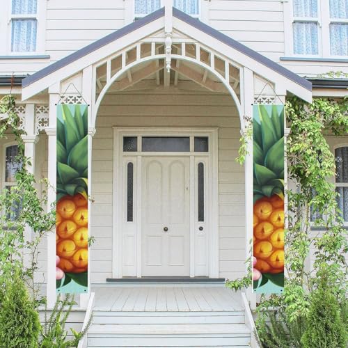 2 Stück Frühling Sommer Willkommen Veranda Banner Hängende Flagge Veranda Schild für Haustür Wand Veranda Banner Tropische Ananas Willkommen Tür Hängende Banner Wand Hintergrund Urlaub Dekoration von PPTHSNVB