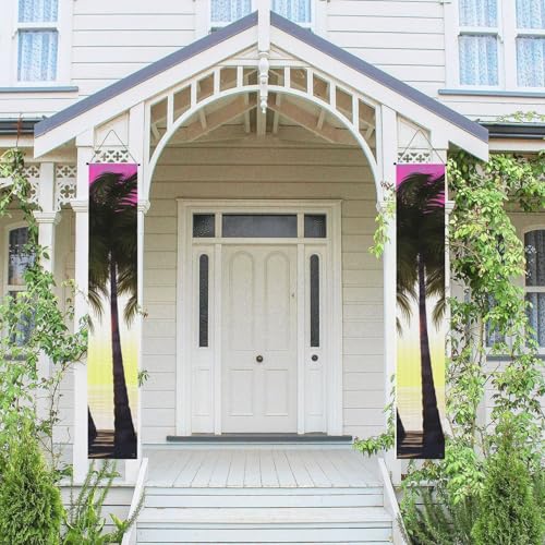 2 Stück Frühling Sommer Willkommen Veranda Banner Hängende Flagge Veranda Schild für Haustür Wand Veranda Banner Tropische Palme Willkommen Tür Hängende Banner Wand Hintergrund Urlaub Dekoration von PPTHSNVB