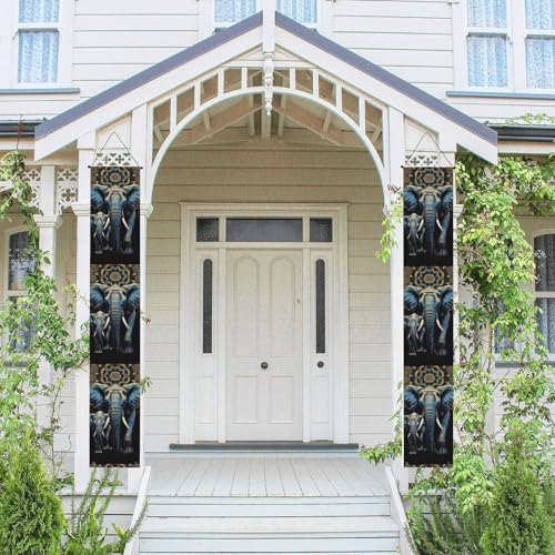 2 Stück Frühling Sommer Willkommen Veranda Banner Hängende Flagge Veranda Schild für Haustür Wand Veranda Banner Zwei Elefanten Willkommen Tür Hängende Banner Wand Hintergrund Urlaub Dekoration von PPTHSNVB