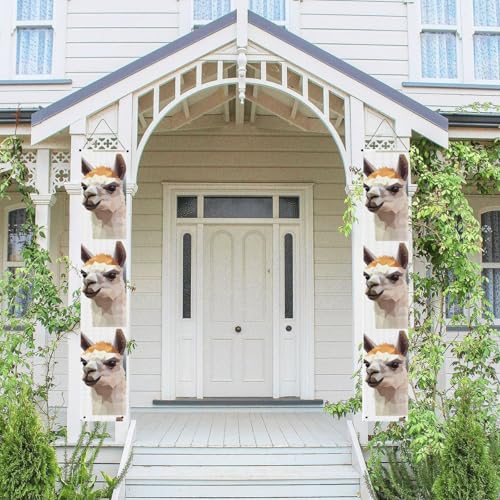 2 Stück Frühling Sommer Willkommen Veranda Banner hängende Flagge Veranda Schild für Haustür Wand Veranda Banner Alpaka Avatar Willkommen Tür hängende Banner Wand Hintergrund Urlaub Dekoration von PPTHSNVB