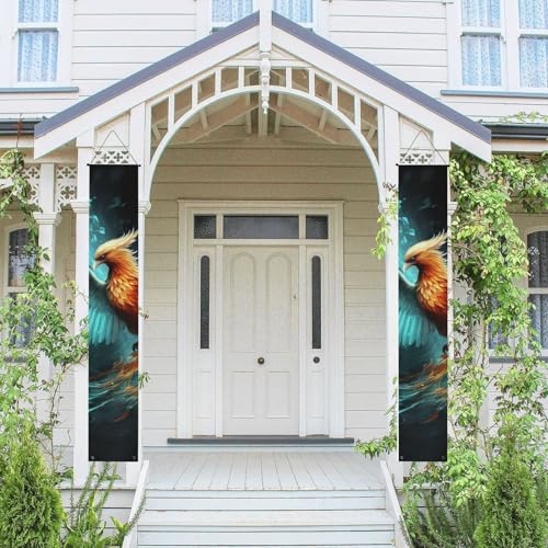 2 Stück Frühling Sommer Willkommen Veranda Banner hängende Flagge Veranda Schild für Haustür Wand Veranda Banner Feuer und Wasser Phoenix Willkommen Tür hängende Banner Wand Hintergrund Urlaub von PPTHSNVB