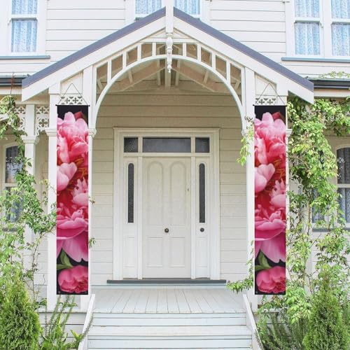 2 Stück Frühling Sommer Willkommen Veranda Banner hängende Flagge Veranda Schild für Haustür Wand Veranda Banner Garten Pfingstrose Willkommen Tür hängende Banner Wand Hintergrund Urlaub Dekoration von PPTHSNVB