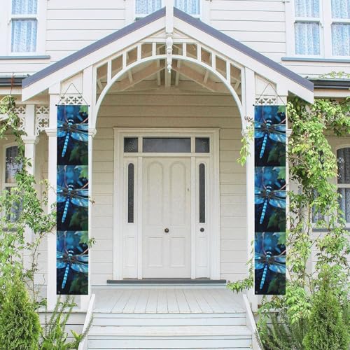 2 Stück Frühling Sommer Willkommen Veranda Banner hängende Flagge Veranda Schild für Haustür Wand Veranda Banner Kunst Blau Libelle Willkommen Tür hängende Banner Wand Hintergrund Urlaub Dekoration von PPTHSNVB