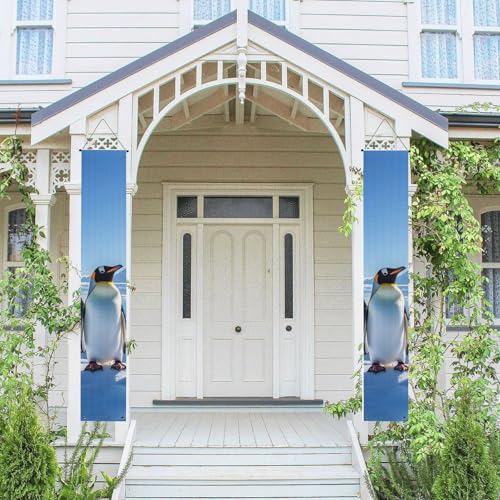 2 Stück Frühling Sommer Willkommen Veranda Banner hängende Flagge Veranda Schild für Haustür Wand Veranda Banner Pinguin Antarktis Eis Willkommen Tür hängende Banner Wand Hintergrund Urlaub Dekoration von PPTHSNVB