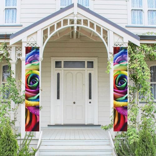 2 Stück Frühling Sommer Willkommen Veranda Banner hängende Flagge Veranda Schild für Haustür Wand Veranda Banner Regenbogen Rose Willkommen Tür hängende Banner Wand Hintergrund Urlaub Dekoration von PPTHSNVB