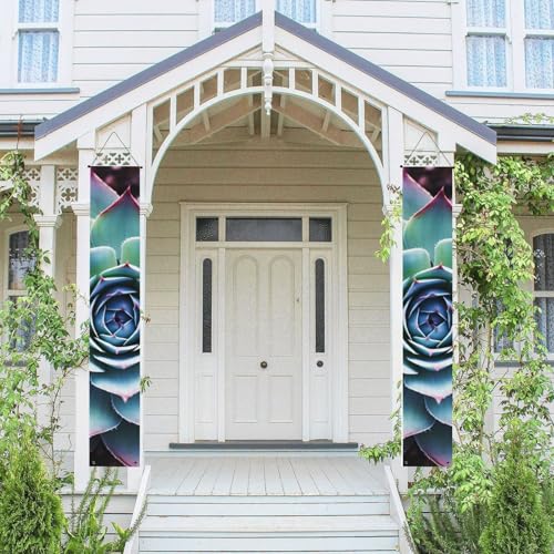 2 Stück Frühling Sommer Willkommen Veranda Banner hängende Flagge Veranda Schild für Haustür Wand Veranda Banner Sukkulenten Pflanze Willkommen Tür hängende Banner Wand Hintergrund Urlaub Dekoration von PPTHSNVB