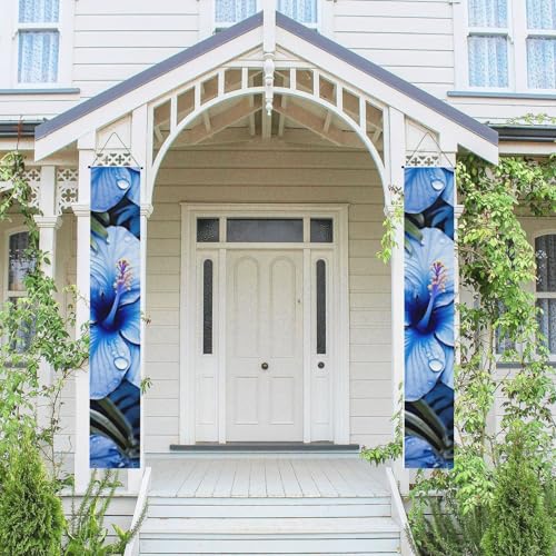 2 Stück Frühling Sommer Willkommen Veranda Banner hängende Flagge Veranda Schild für Haustür Wand Veranda Banner blaue Blume tropische Willkommenstür hängende Banner Wand Hintergrund Urlaub Dekoration von PPTHSNVB