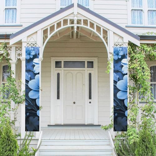 2 Stück Frühling Sommer Willkommen Veranda Banner hängende Flagge Veranda Schild für Haustür Wand Veranda Banner blaue Blumen Willkommen Tür hängende Banner Wand Hintergrund Urlaub Dekoration von PPTHSNVB
