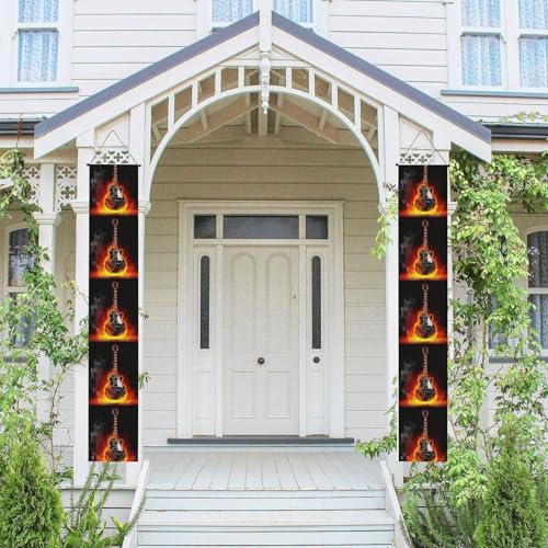 2 Stück Frühling Sommer Willkommen Veranda Banner hängende Flagge Veranda Schild für Haustür Wand Veranda Banner brennende Gitarre Willkommen Tür hängende Banner Wand Hintergrund Urlaub Dekoration von PPTHSNVB
