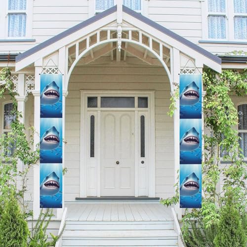 2 Stück Frühling Sommer Willkommen Veranda Banner hängende Flagge Veranda Schild für Haustür Wand Veranda Banner lächelnder Hai Willkommen Tür hängende Banner Wand Hintergrund Urlaub Dekoration von PPTHSNVB