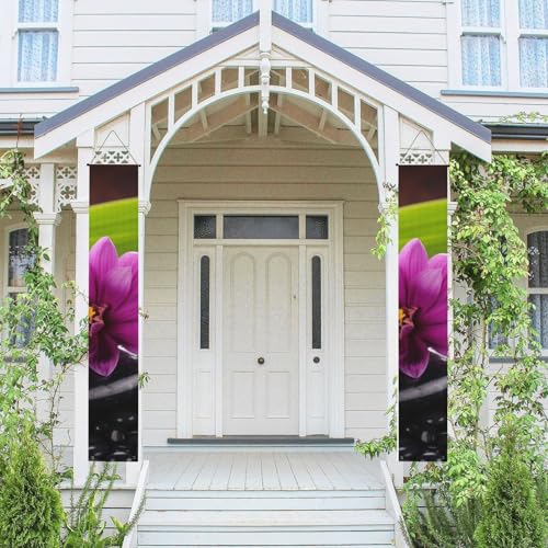 2 Stück Frühling Sommer Willkommen Veranda Banner hängende Flagge Veranda Schild für Haustür Wand Veranda Banner lila Blume mit schwarzem Stein Willkommen Tür hängende Banner Wand Hintergrund Urlaub von PPTHSNVB