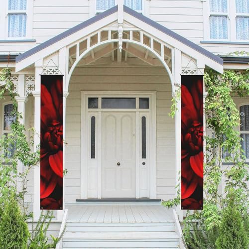 2 Stück Frühling Sommer Willkommen Veranda Banner hängende Flagge Veranda Schild für Haustür Wand Veranda Banner rote Blume auf schwarzer Willkommenstür hängende Banner Wand Hintergrund Urlaub von PPTHSNVB
