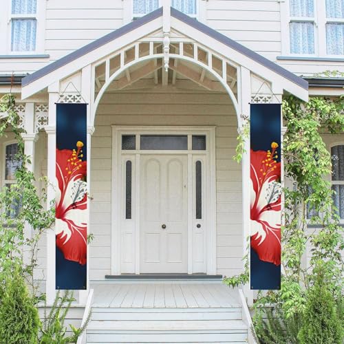2 Stück Frühling Sommer Willkommen Veranda Banner hängende Flagge Veranda Schild für Haustür Wand Veranda Banner rote Blumen Willkommen Tür hängende Banner Wand Hintergrund Urlaub Dekoration von PPTHSNVB