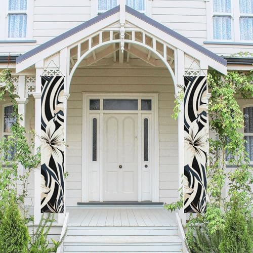 2 Stück Frühling Sommer Willkommen Veranda Banner hängende Flagge Veranda Schild für Haustür Wand Veranda Banner schwarz und weiß hawaiianische Blumen Willkommen Tür hängende Banner Wand Hintergrund 2 Stück Frühling Sommer Willkommen Veranda Banner hängende Flagge Veranda Schild für Haustür Wand Veranda Banner schwarz und weiß hawaiianische Blumen Willkommen Tür hängende Banner Wand Hintergrund von PPTHSNVB