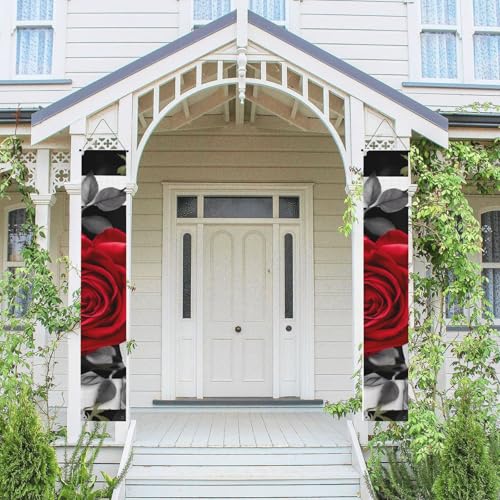 2 Stück Frühling Sommer Willkommen Veranda Banner hängende Flagge Veranda Schild für Haustür Wand Veranda Banner schwarz weiß Streifen rote Rose Blumen Willkommen Tür hängende Banner Wand Hintergrund 2 Stück Frühling Sommer Willkommen Veranda Banner hängende Flagge Veranda Schild für Haustür Wand Veranda Banner schwarz weiß Streifen rote Rose Blumen Willkommen Tür hängende Banner Wand Hintergrund von PPTHSNVB