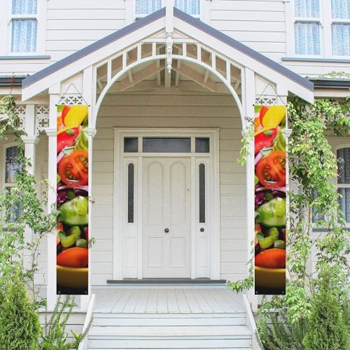 2 Stück Frühling Sommer Willkommen Veranda Banner hängende Flagge Veranda Schild für Haustür Wand Veranda Banner verschiedene Salat Willkommen Tür hängende Banner Wand Hintergrund Urlaub Dekoration von PPTHSNVB