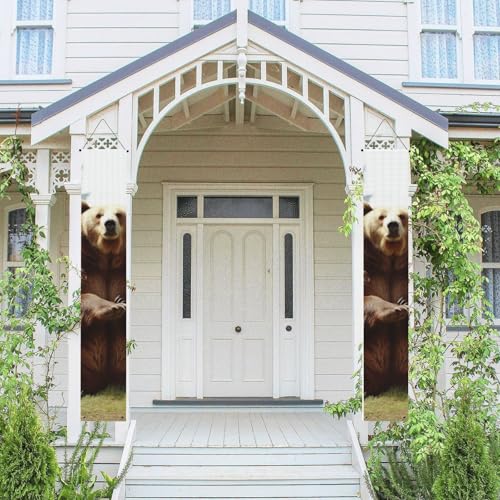 2 Stück Frühling-Sommer-Willkommensbanner zum Aufhängen, Flagge, Veranda-Schild für Haustür, Wand, Veranda, Banner, Hallo Bär, auf dem Rasen, Willkommens-Tür-Banner, Wandhintergrund, Urlaubsdekoration von PPTHSNVB