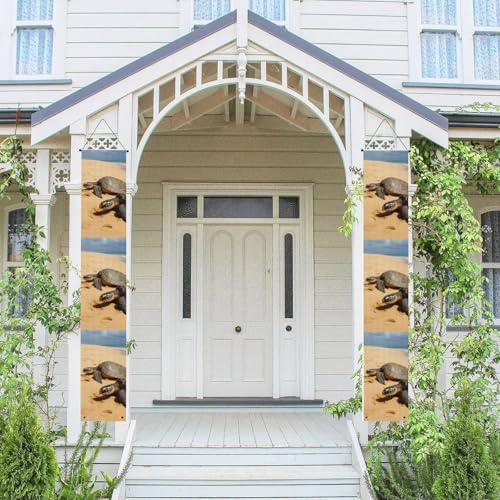2 Stück Frühling-Sommer-Willkommensbanner zum Aufhängen, Flagge, Veranda-Schild für Haustür, Wand, Veranda, Banner, Schildkröten am Strand, Willkommens-Tür-Banner, Wandhintergrund, Urlaubsdekoration von PPTHSNVB