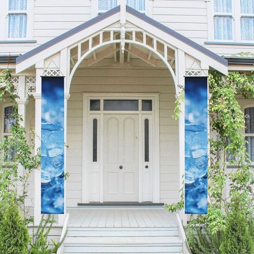 2 Stück Frühling-Sommer-Willkommensbanner zum Aufhängen, Flagge, Veranda-Schild für Haustür, Wand, Veranda, Banner, blauer Eiswürfel-Hintergrund, Willkommens-Tür-Banner, Wandhintergrund von PPTHSNVB