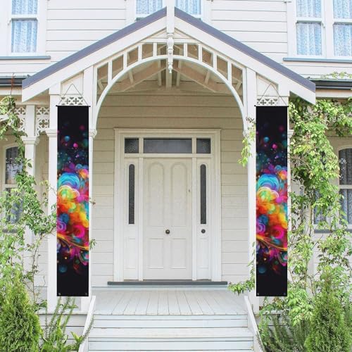 2 Stück Frühling-Sommer-Willkommensbanner zum Aufhängen, Flagge, Veranda-Schild für Haustür, Wand, Veranda, Banner, bunt, Kunst, Willkommens-Tür-Banner, Wandhintergrund, Urlaubsdekoration von PPTHSNVB
