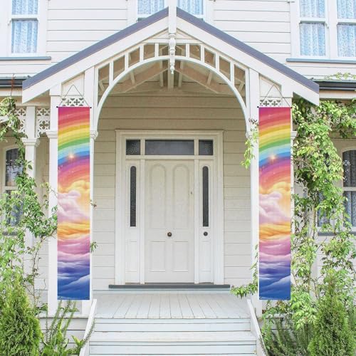 2 Stück Frühling-Sommer-Willkommensbanner zum Aufhängen, Flagge, Veranda-Schild für Haustür, Wand, Veranda, Banner, bunt, Regenbogen-Willkommens-Tür-Banner, Wandhintergrund, Urlaubsdekoration 2 Stück Frühling-Sommer-Willkommensbanner zum Aufhängen, Flagge, Veranda-Schild für Haustür, Wand, Veranda, Banner, bunt, Regenbogen-Willkommens-Tür-Banner, Wandhintergrund, Urlaubsdekoration von PPTHSNVB
